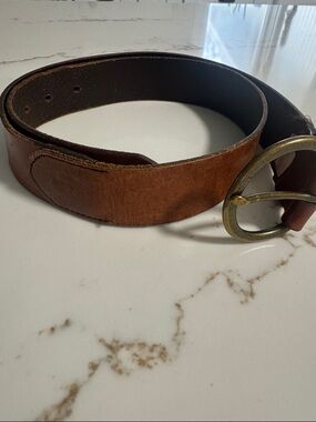 Vintage Gap Brown Leather Belt with Brass Round Buckle